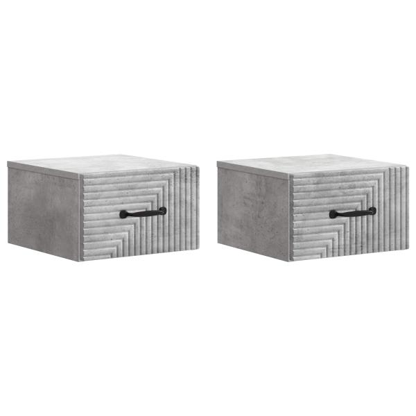 Wandmontierter Nachttisch 2 Stk. Betongrau 34,5 x 33 x 20 cm