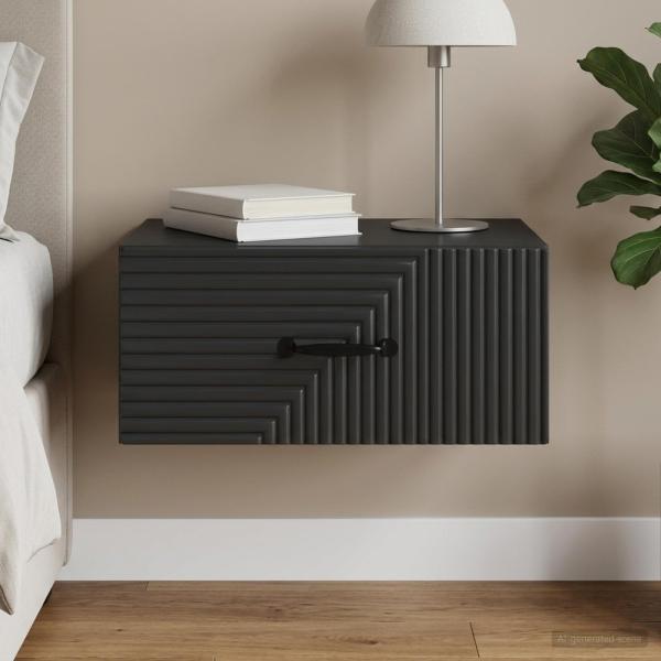 ARDEBO.de - Wandmontierter Nachttisch Schwarz 49 x 34,5 x 20 cm