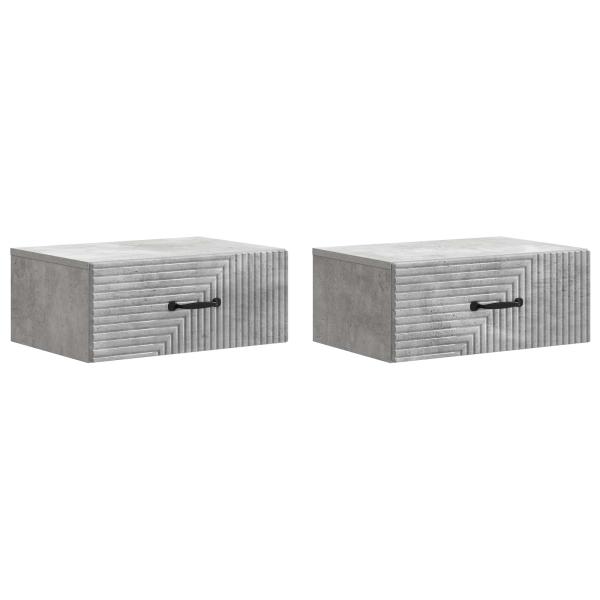 Wandmontierter Nachttisch 2 Stk. Betongrau 49 x 34,5 x 20 cm