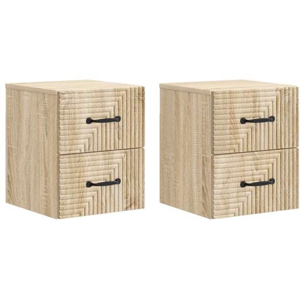 Wandmontierter Nachttisch 2 stk. Sonoma-Eiche 34,5 x 33 x 40 cm