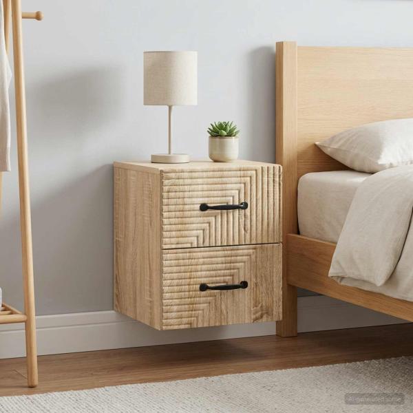 Wandmontierter Nachttisch 2 stk. Sonoma-Eiche 34,5 x 33 x 40 cm