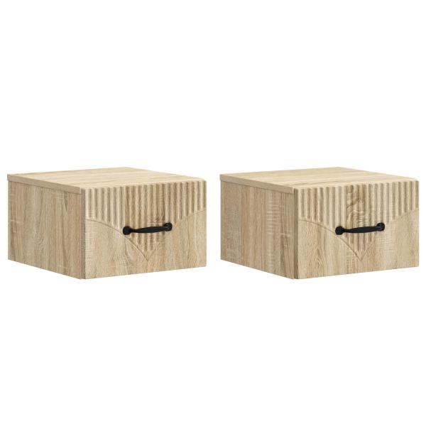 Wandmontierter Nachttisch 2 stk. Sonoma-Eiche 34,5 x 33 x 20 cm