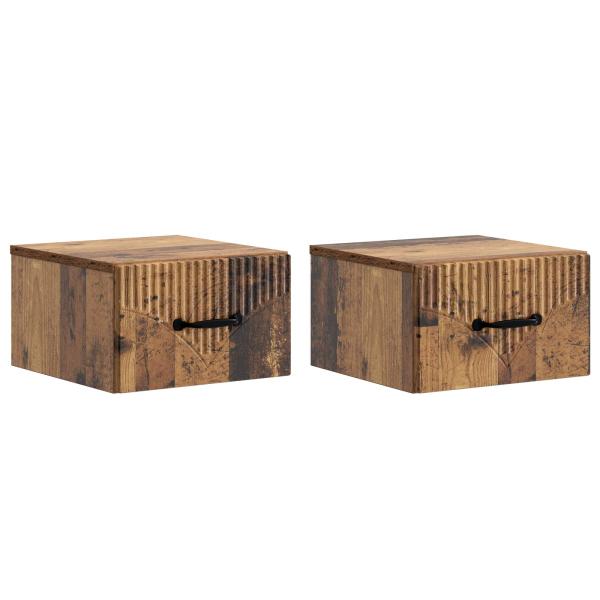 Wandmontierter Nachttisch 2 stk. Altholz 34,5 x 33 x 20 cm