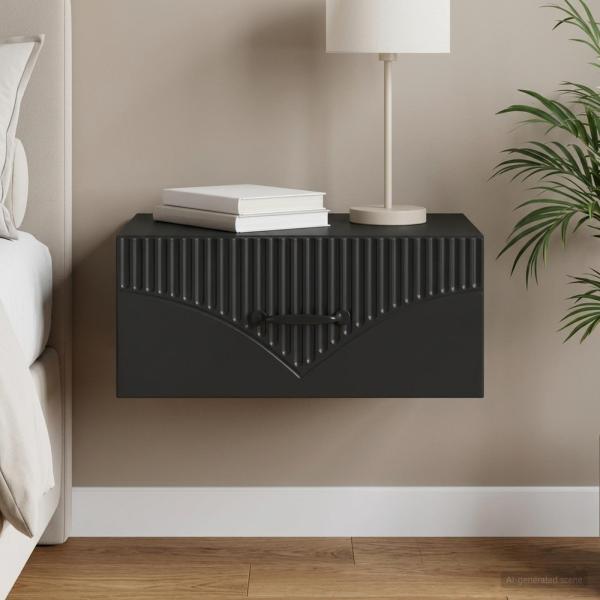 ARDEBO.de - Wandmontierter Nachttisch Schwarz 49 x 34,5 x 20 cm