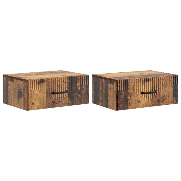 Wandmontierter Nachttisch 2 stk. Altholz 49 x 34,5 x 20 cm