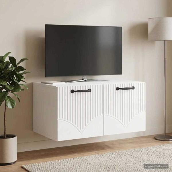 ARDEBO.de - Wandmontierter TV-Schrank Hochglanz Weiß 59,5 x 41 x 30 cm