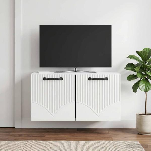 ARDEBO.de - Wandmontierter TV-Schrank Hochglanz Weiß 59,5 x 31 x 30 cm