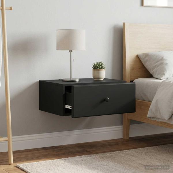 ARDEBO.de - Wandmontierter Nachttisch 2 stk. Schwarz 49 x 34,5 x 20 cm