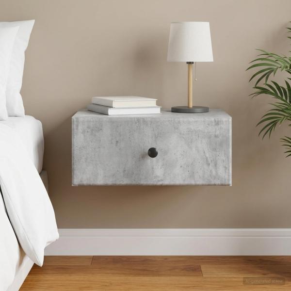 ARDEBO.de - Wandmontierter Nachttisch Betongrau 49 x 34,5 x 20 cm