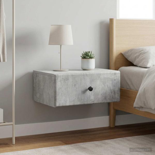 ARDEBO.de - Wandmontierter Nachttisch 2 stk. Betongrau 49 x 34,5 x 20 cm