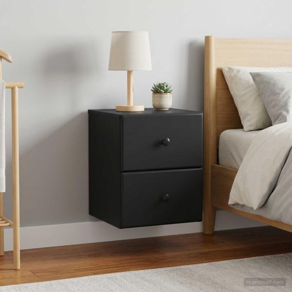 Wandmontierter Nachttisch 2 stk. Schwarz 34,5 x 33 x 40 cm
