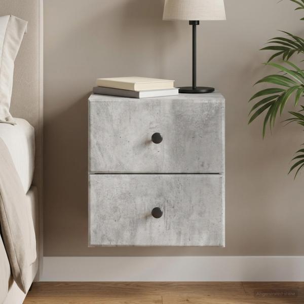 ARDEBO.de - Wandmontierter Nachttisch Betongrau 34,5 x 33 x 40 cm
