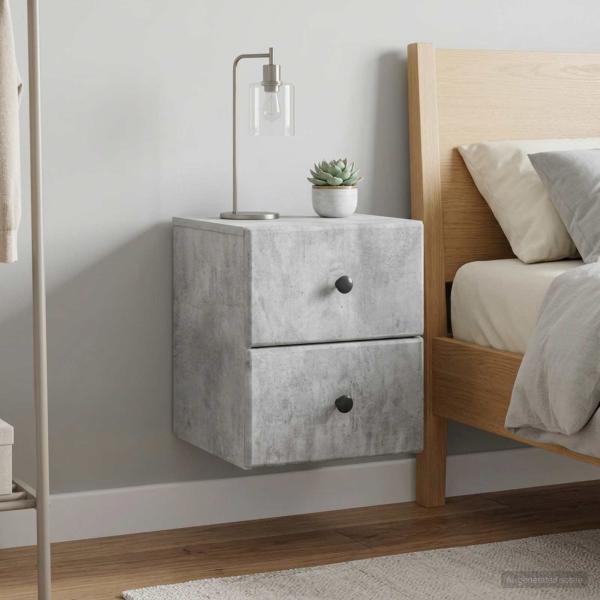 ARDEBO.de - Wandmontierter Nachttisch 2 stk. Betongrau 34,5 x 33 x 40 cm