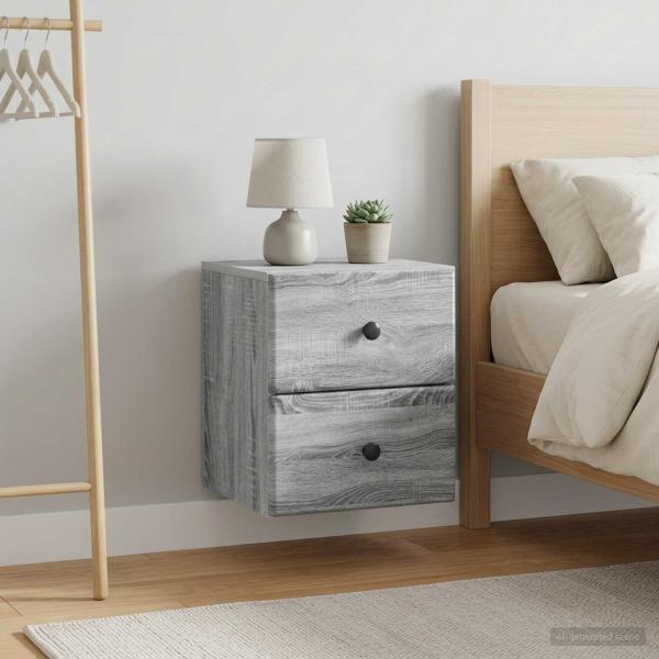 Wandmontierter Nachttisch 2 stk. Graues Sonoma