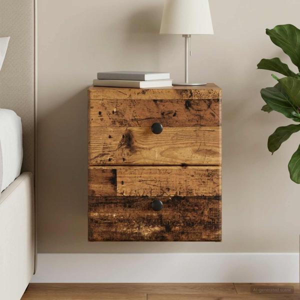 ARDEBO.de - Wandmontierter Nachttisch Altholz 34,5 x 33 x 40 cm