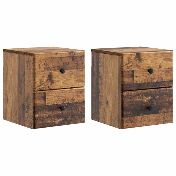 Wandmontierter Nachttisch 2 stk. Altholz 34,5 x 33 x 40 cm