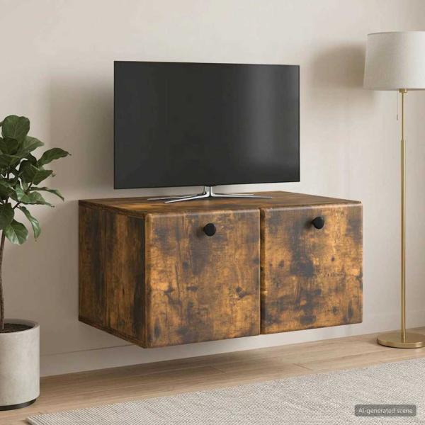 ARDEBO.de - Wandmontierter TV-Schrank 59,5 x 41 x 30 cm Geräucherte Eiche