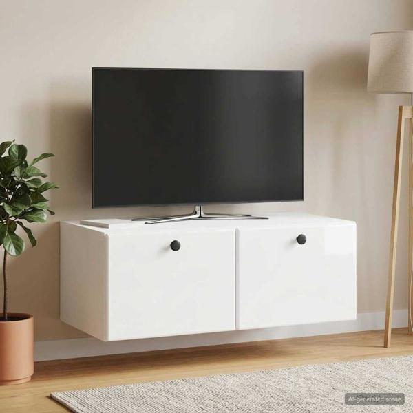 ARDEBO.de - Wandmontierter TV-Schrank 78,5 x 41 x 30 cm Hochglanz Weiß