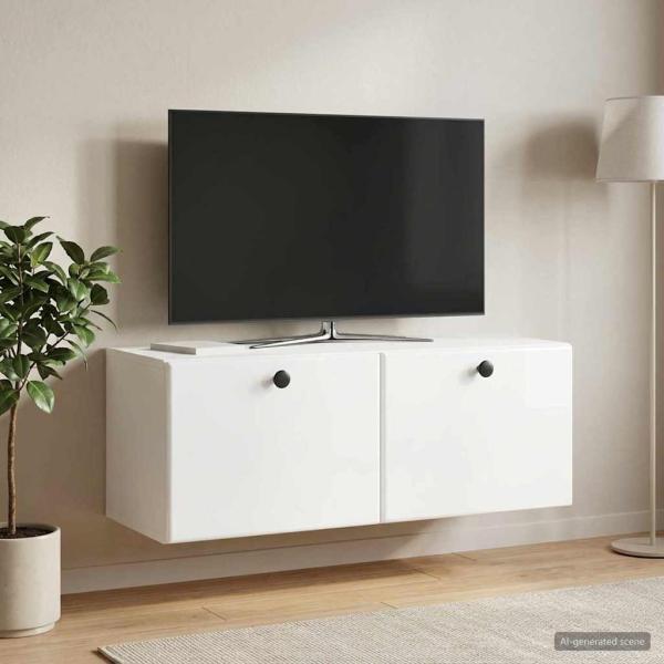 ARDEBO.de - Wandmontierter TV-Schrank 78,5 x 31 x 30 cm Hochglanz Weiß