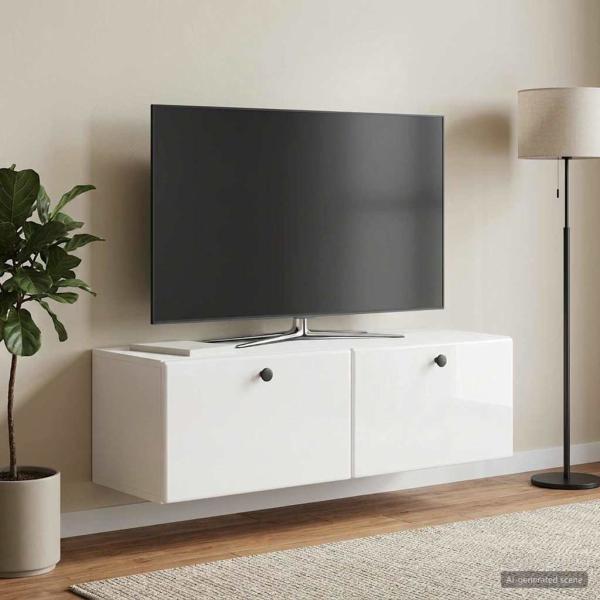 ARDEBO.de - Wandmontierter TV-Schrank 98 x 31 x 30 cm Hochglanz Weiß