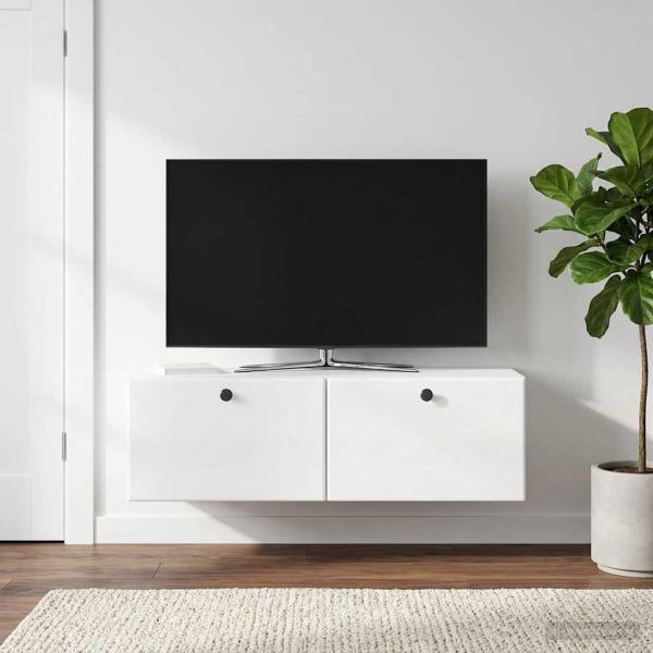 Wandmontierter TV-Schrank 98 x 31 x 30 cm Hochglanz Weiß