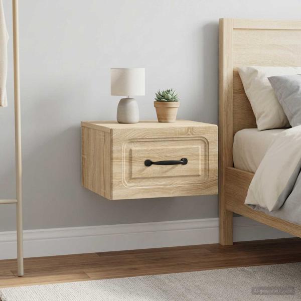 Wandmontierter Nachttisch 2 stk. Sonoma-Eiche 34,5 x 33 x 20 cm