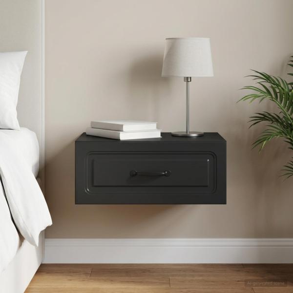 ARDEBO.de - Wandmontierter Nachttisch Schwarz 49 x 34,5 x 20 cm