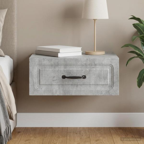 ARDEBO.de - Wandmontierter Nachttisch Betongrau 49 x 34,5 x 20 cm