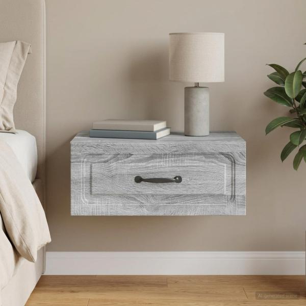 ARDEBO.de - Wandmontierter Nachttisch Sonoma-Grau 49 x 34,5 x 20 cm