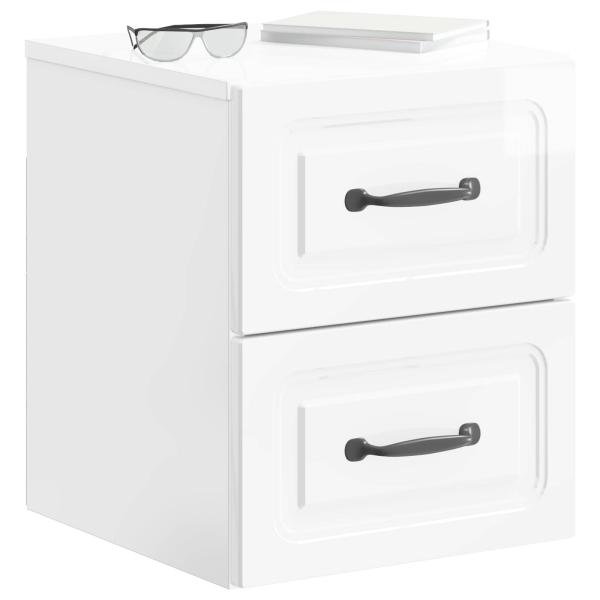 Wandmontierter Nachttisch 2 stk. Hochglanz Weiß
