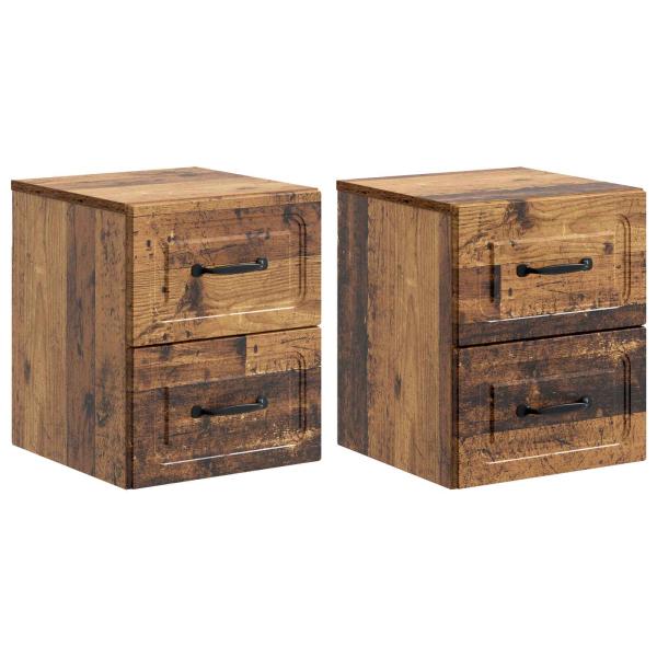 Wandmontierter Nachttisch 2 stk. Altholz 34,5 x 33 x 40 cm