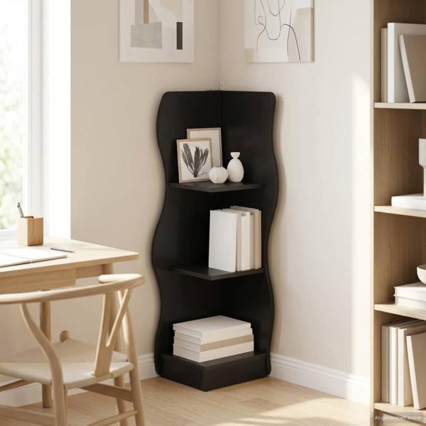 ARDEBO.de - Eckregal Schwarz 34 x 33 x 102 cm Holzwerkstoff