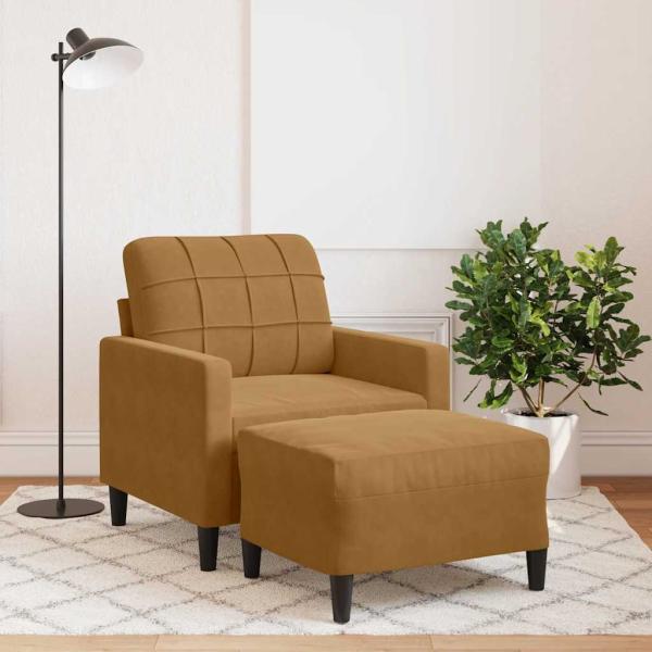 ARDEBO.de - Sessel mit Hocker Braun 60 cm Samt