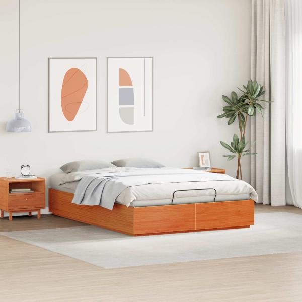Ottoman-Bettgestell mit Stauraum Wachsbraun 135 x 190 cm