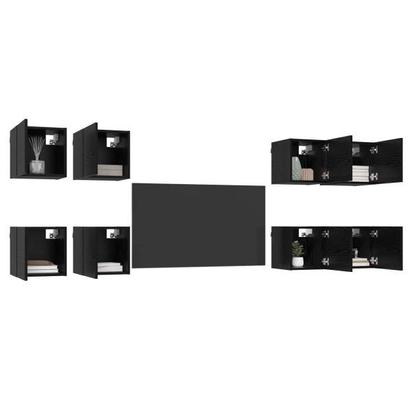 Wandmontiertes TV-Regal 8 stk. Schwarz Eichen-Optik