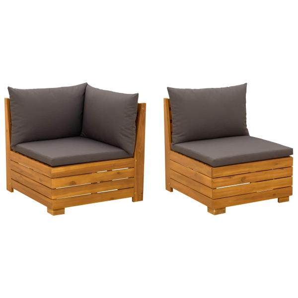 Garten-Lounge-Set mit Kissen 2 Stück Braun Massivholz Akazie