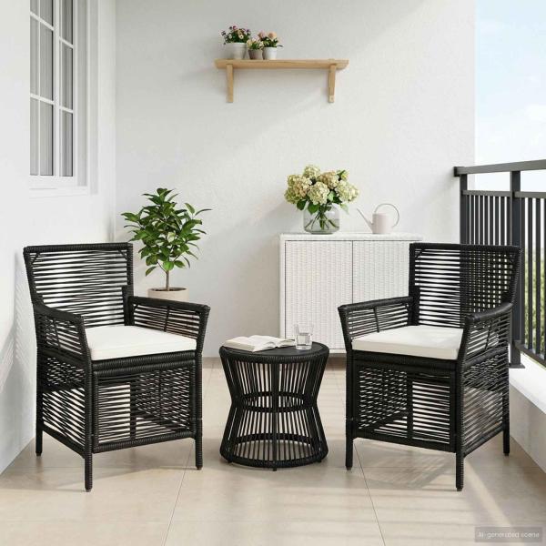ARDEBO.de - Gartenstuhl 2 stk. Schwarz und Creme Poly-Rattan