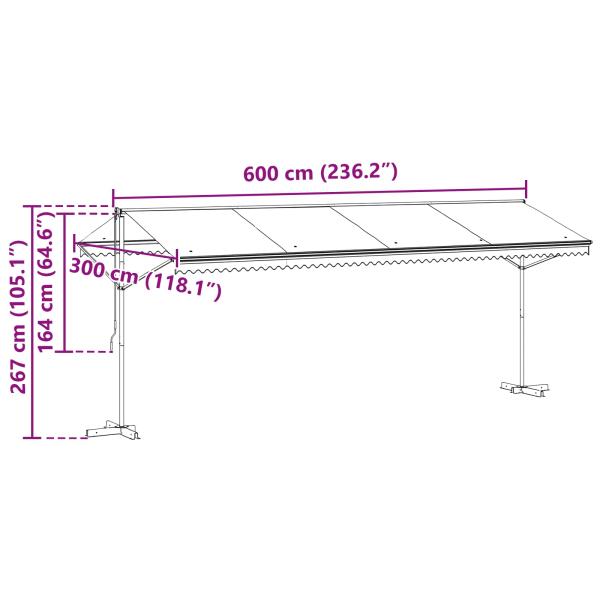 Freistehende Markise Grau 6 x 3 m Polyester