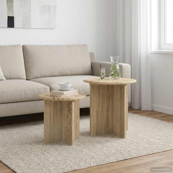 ARDEBO.de - Beistelltisch-Set 2 stk. Sonoma-Eiche Ø 45 x 45 cm