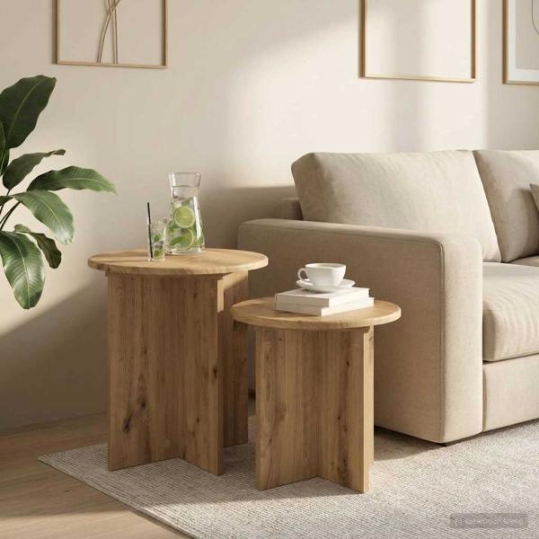 ARDEBO.de - Beistelltisch-Set 2 stk. Artisan-Eiche Ø 45 x 45 cm