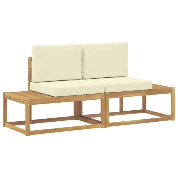 Outdoor End Sofa mit Kissen 2 Stück Weiß Massivholz Akazie