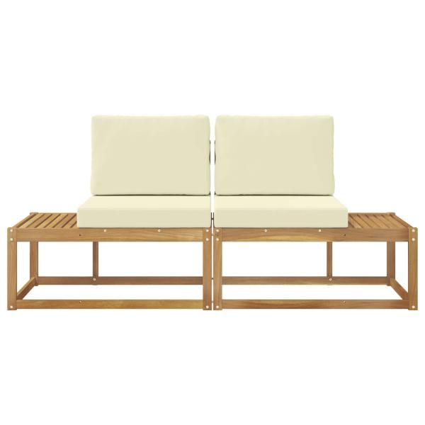 Outdoor End Sofa mit Kissen 2 Stück Weiß Massivholz Akazie