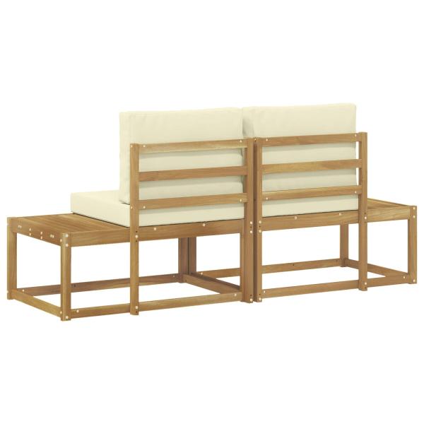 Outdoor End Sofa mit Kissen 2 Stück Weiß Massivholz Akazie