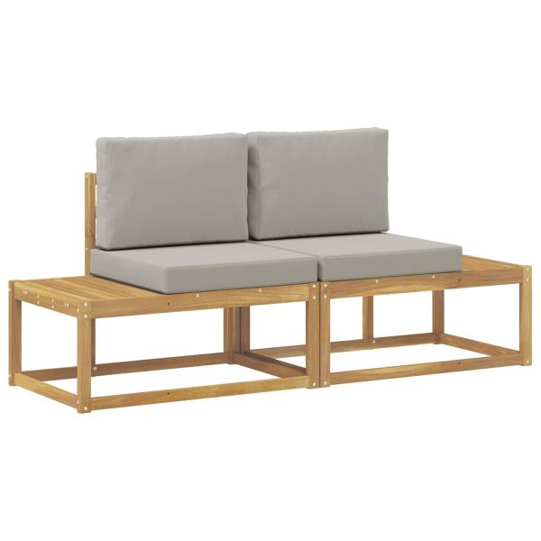 Outdoor End Sofa mit Kissen 2 Stück Weiß Massivholz Akazie