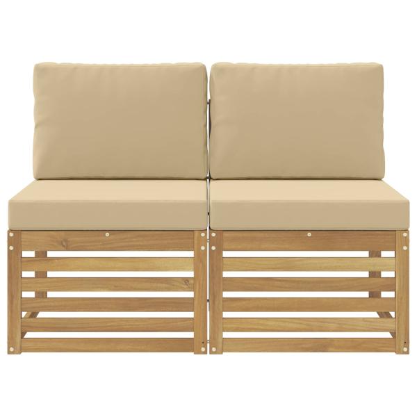 2 Stück Outdoor Mittelsofa Massivholz Akazie Weiß