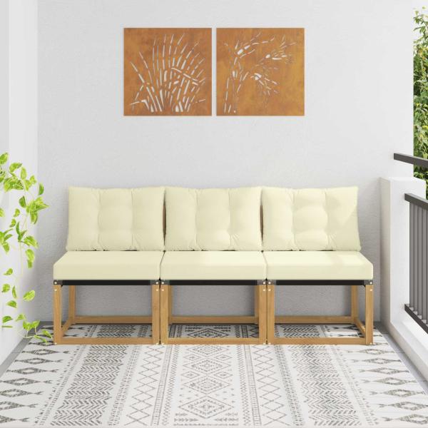 ARDEBO.de - 3 stk. Outdoor Mittelsofa Massivholz Akazie und Textilene Stoff