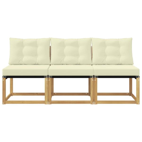 3 stk. Outdoor Mittelsofa Massivholz Akazie und Textilene Stoff
