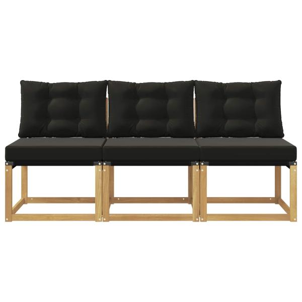 3 stk. Outdoor Mittelsofa Massivholz Akazie und Textilene Stoff