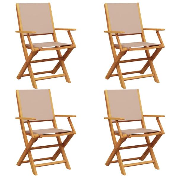 Klappstühle, 4er-Set, taupefarbener Stoff und Massivholz