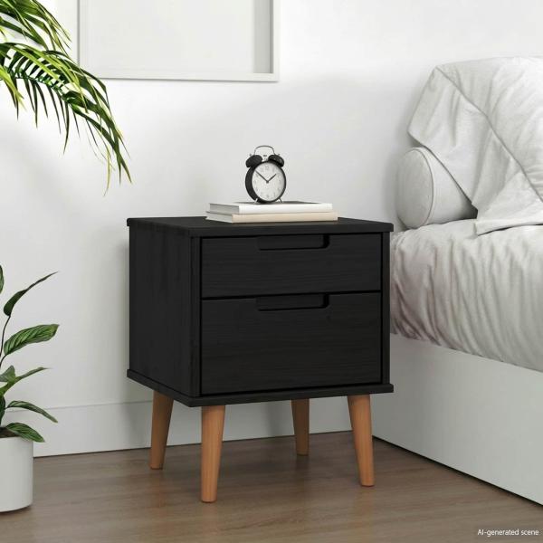 ARDEBO.de - Nachttisch MOLDE Schwarz 40 x 35 x 48 cm Massives Kiefernholz